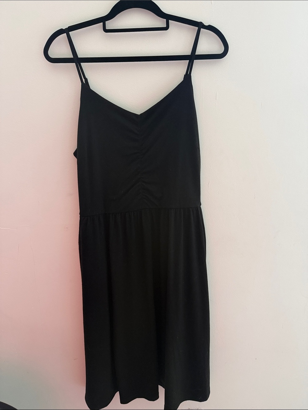 Classic Black Spaghetti-Strap Dress with pockets